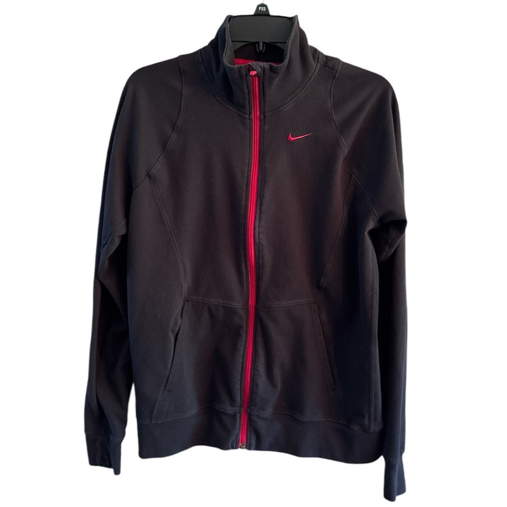 Nike Women’s Dri Fit Front Zipper Black With Hot Pink Sweatshirt Large